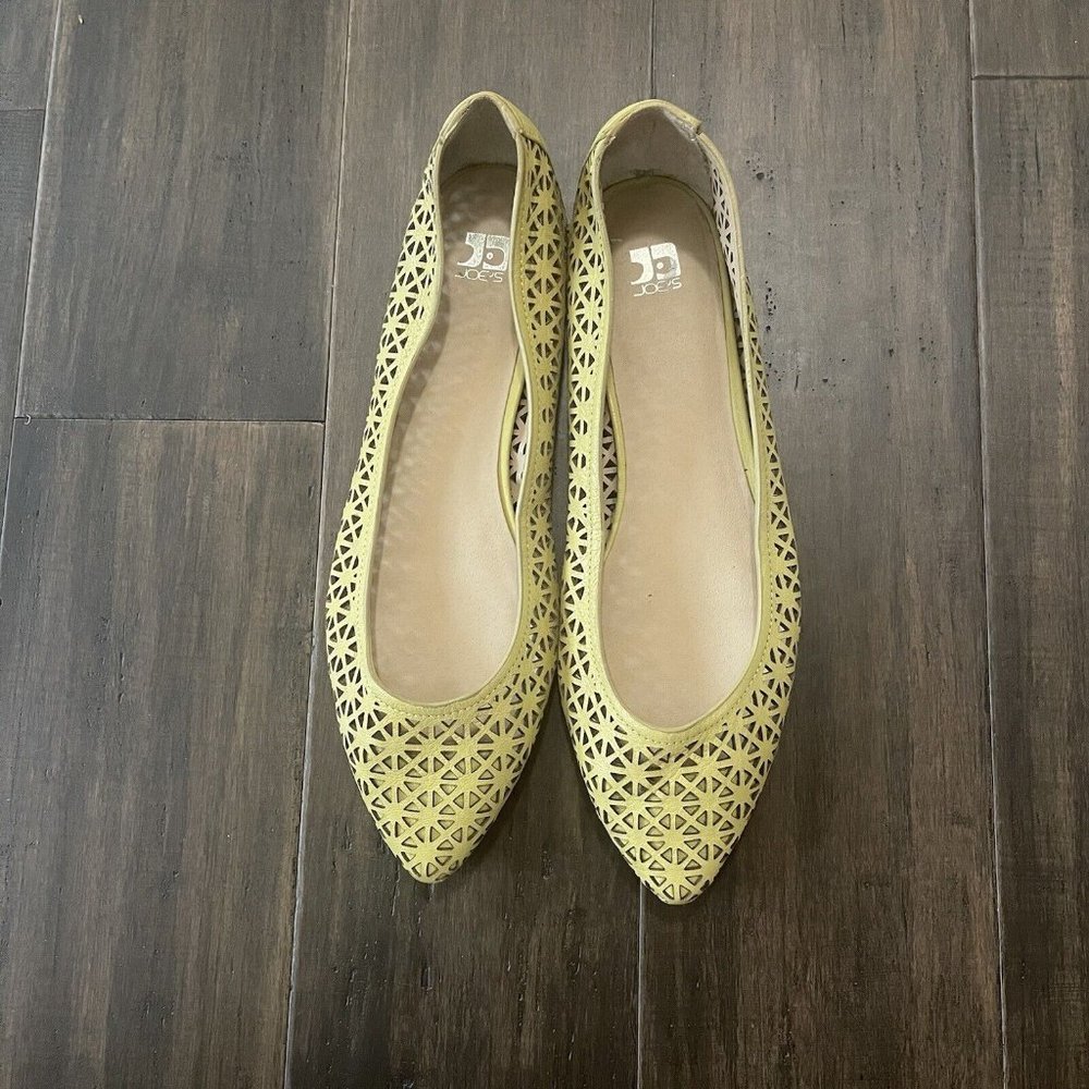 Joe's Jeans Laser Cut Pointed Toe Ballet Flats Lime Yellow Green Size 11
